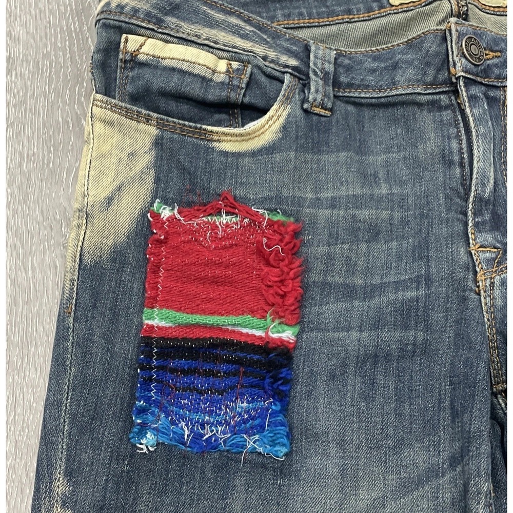 FREE PEOPLE ARTISAN DE LUXE PATCHED SKINNY JEAN BOHO FESTIVAL RARE Women Sz 30 - Picture 4 of 11